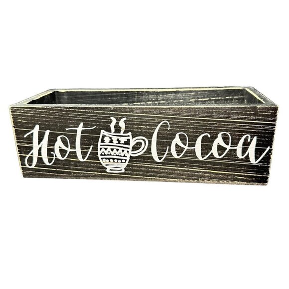 Hot Cocoa Chocolate Bar Box Storage Christmas Table Tray Decor Wood Holiday 10in - Picture 9 of 14
